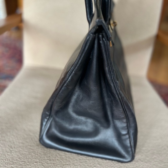 Vintage HERMES BIRKIN 40 Cuir Swift Gulliver Leather Bag Black Gold Hardware - Picture 7 of 13